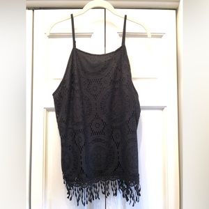 NWT, Xhilaration, XXL, black woven tank with fringe